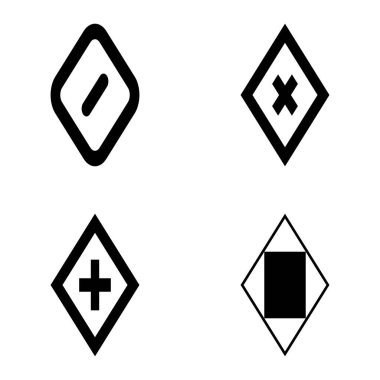 Rhombus Düz Simge Seti Beyaz Arkaplanda İzole Edildi