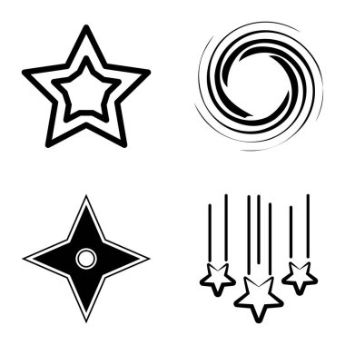 Yıldız1-2 Yıldız Şelalesi Düz Simge Seti Beyaz Arkaplanda İzole Edildi