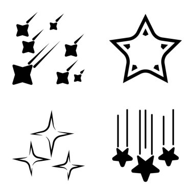 Yıldız1-2 Yıldız Şelalesi Düz Simge Seti Beyaz Arkaplanda İzole Edildi