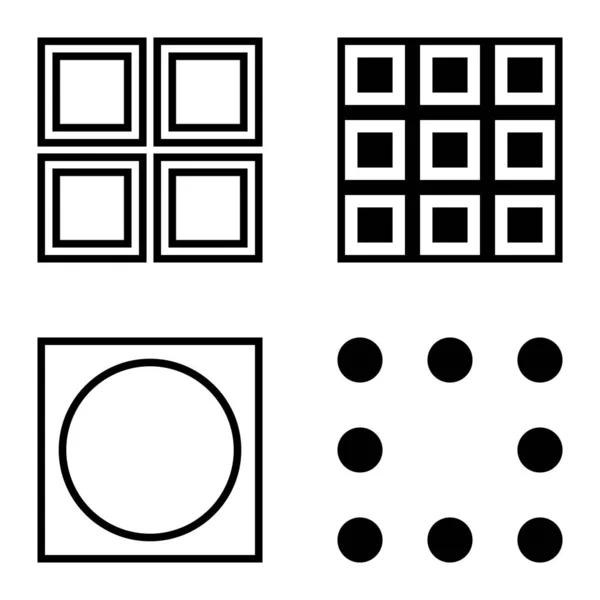 Square Flat Icon Set Isolated White Background — Stock Vector