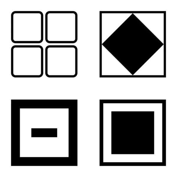 Square Flat Icon Set Isolated White Background — Stock Vector