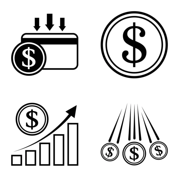 Dollaro Piatto Icona Set Isolato Sfondo Bianco — Vettoriale Stock