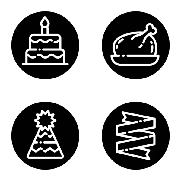 Celebration Glyph Flat Icon Set Isoliert Auf Weißem Hintergrund — Stockvektor