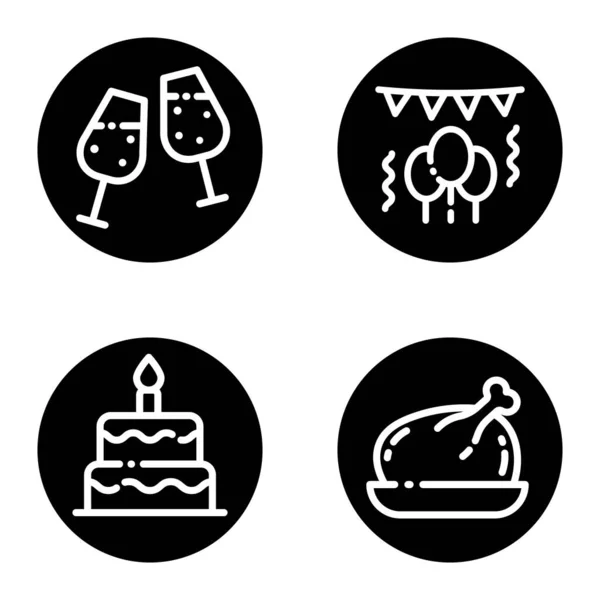 Celebration Glyph Flat Icon Set Geïsoleerd Witte Achtergrond — Stockvector