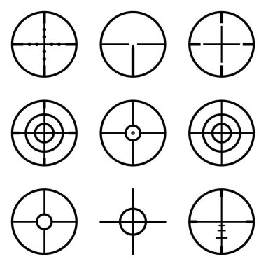 Crosshairs Düz Simge Seti Beyaz Arkaplanda İzole Edildi