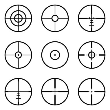Crosshairs Düz Simge Seti Beyaz Arkaplanda İzole Edildi