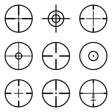 Crosshairs Düz Simge Seti Beyaz Arkaplanda İzole Edildi
