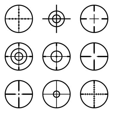 Crosshairs Düz Simge Seti Beyaz Arkaplanda İzole Edildi