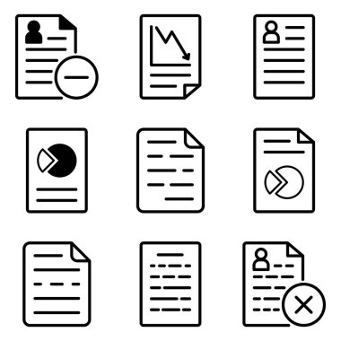 Dokümanlar Düz Simge Seti Beyaz Arkaplanda İzole Edildi