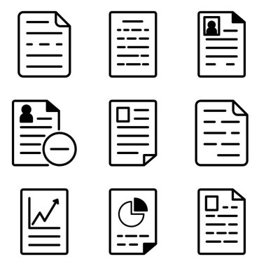 Dokümanlar Düz Simge Seti Beyaz Arkaplanda İzole Edildi