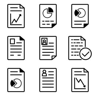 Dokümanlar Düz Simge Seti Beyaz Arkaplanda İzole Edildi