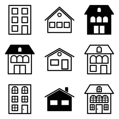 Ev Düz Simgesi Seti Beyaz Arkaplanda İzole Edildi