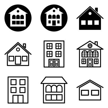 Ev Düz Simgesi Seti Beyaz Arkaplanda İzole Edildi