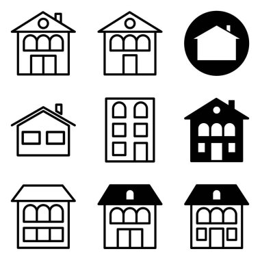 Ev Düz Simgesi Seti Beyaz Arkaplanda İzole Edildi