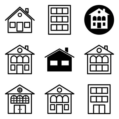 Ev Düz Simgesi Seti Beyaz Arkaplanda İzole Edildi