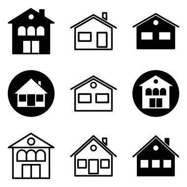 Ev Düz Simgesi Seti Beyaz Arkaplanda İzole Edildi