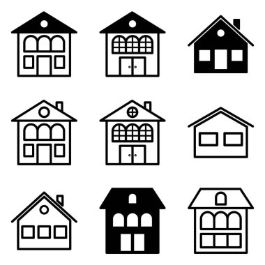 Ev Düz Simgesi Seti Beyaz Arkaplanda İzole Edildi