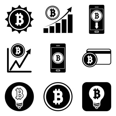 Bitcoin Düz Simge Seti Beyaz Arkaplanda İzole Edildi