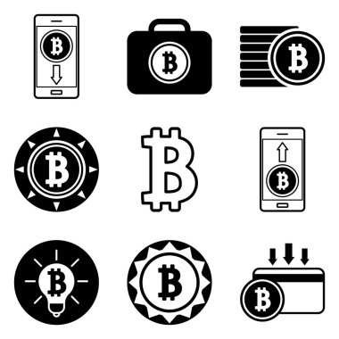 Bitcoin Düz Simge Seti Beyaz Arkaplanda İzole Edildi