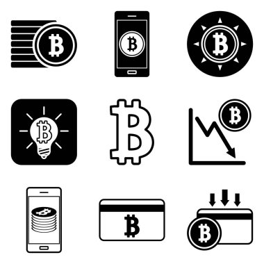 Bitcoin Düz Simge Seti Beyaz Arkaplanda İzole Edildi