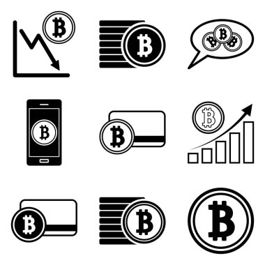 Bitcoin Düz Simge Seti Beyaz Arkaplanda İzole Edildi