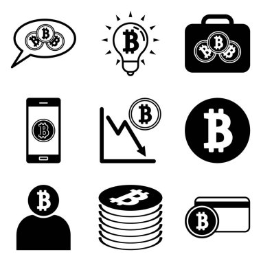 Bitcoin Düz Simge Seti Beyaz Arkaplanda İzole Edildi