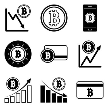 Bitcoin Düz Simge Seti Beyaz Arkaplanda İzole Edildi