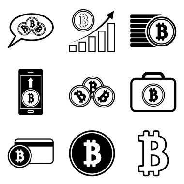 Bitcoin Düz Simge Seti Beyaz Arkaplanda İzole Edildi