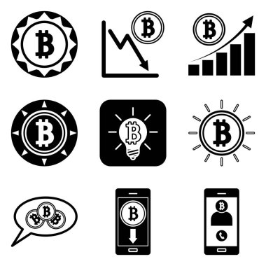 Bitcoin Düz Simge Seti Beyaz Arkaplanda İzole Edildi