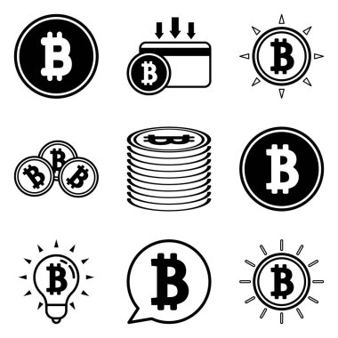 Bitcoin Düz Simge Seti Beyaz Arkaplanda İzole Edildi