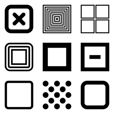 Kare Düz Simge Seti Beyaz Arkaplanda İzole Edildi