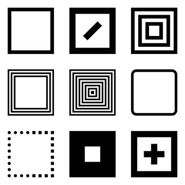 Kare Düz Simge Seti Beyaz Arkaplanda İzole Edildi