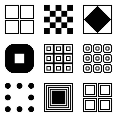 Kare Düz Simge Seti Beyaz Arkaplanda İzole Edildi