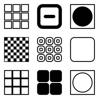 Kare Düz Simge Seti Beyaz Arkaplanda İzole Edildi