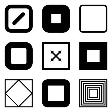 Kare Düz Simge Seti Beyaz Arkaplanda İzole Edildi