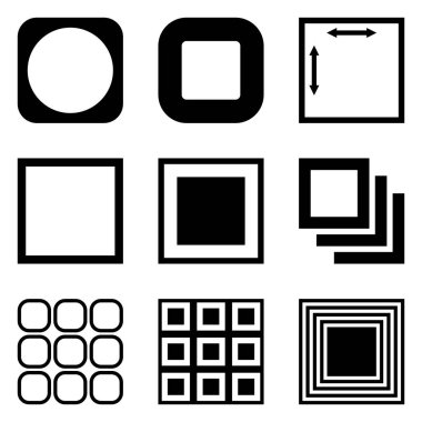 Kare Düz Simge Seti Beyaz Arkaplanda İzole Edildi