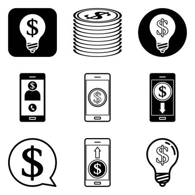 Dolar Düz Simgesi Seti Beyaz Arkaplanda İzole Edildi