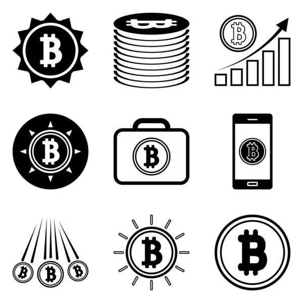 Bitcoin Düz Simge Seti Beyaz Arkaplanda İzole Edildi