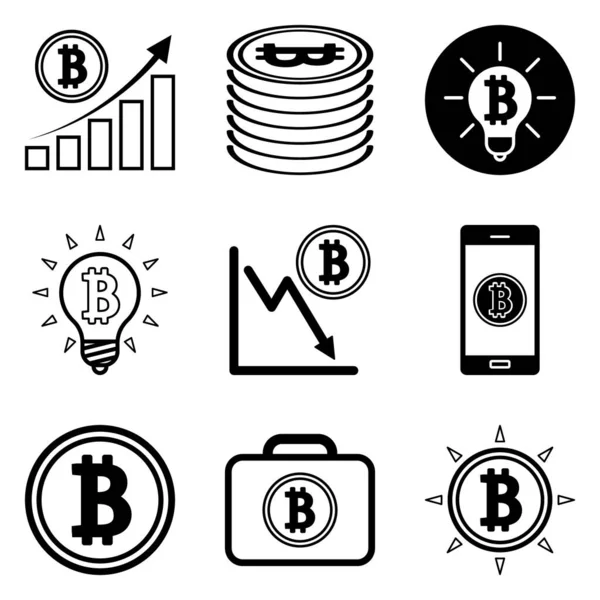 Bitcoin Düz Simge Seti Beyaz Arkaplanda İzole Edildi