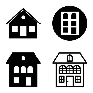 Düz Simge Seti Beyaz Arkaplanda Ayrı Tutulan Evler
