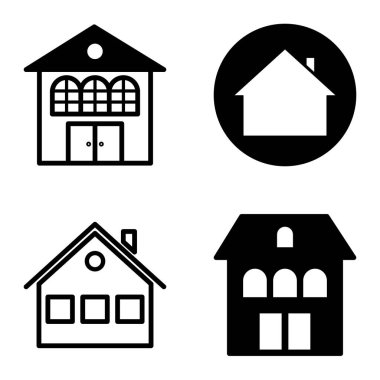Düz Simge Seti Beyaz Arkaplanda Ayrı Tutulan Evler