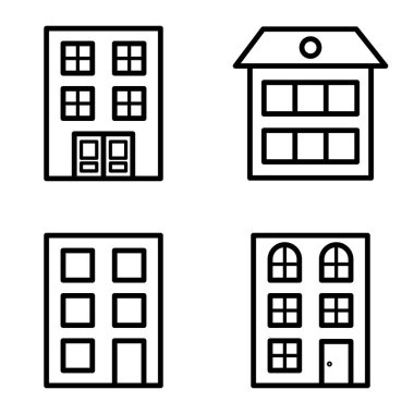 Düz Simge Seti Beyaz Arkaplanda Ayrı Tutulan Evler