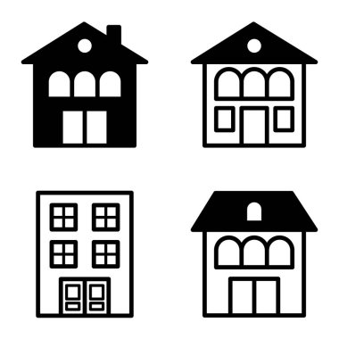 Düz Simge Seti Beyaz Arkaplanda Ayrı Tutulan Evler