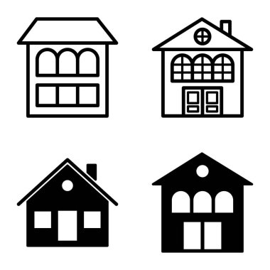 Düz Simge Seti Beyaz Arkaplanda Ayrı Tutulan Evler