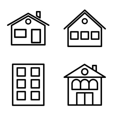 Düz Simge Seti Beyaz Arkaplanda Ayrı Tutulan Evler