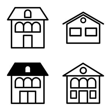 Düz Simge Seti Beyaz Arkaplanda Ayrı Tutulan Evler