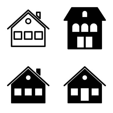 Düz Simge Seti Beyaz Arkaplanda Ayrı Tutulan Evler