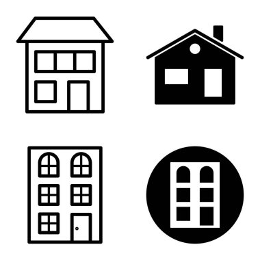 Düz Simge Seti Beyaz Arkaplanda Ayrı Tutulan Evler