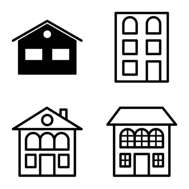 Düz Simge Seti Beyaz Arkaplanda Ayrı Tutulan Evler