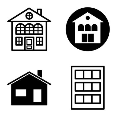 Düz Simge Seti Beyaz Arkaplanda Ayrı Tutulan Evler